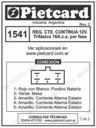 REGULADOR PIETCARD 1541 C/C 12V TRIF. 16A GLH 150