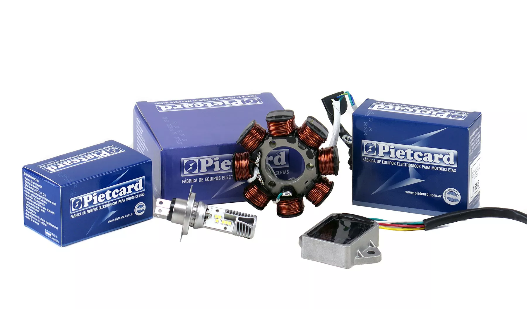 KIT PIETCARD 026 (REGULADOR 1556/ESTATOR 336/LAMPARA LED TITAN 150)